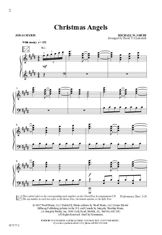 Christmas Angels (Choral Anthem SATB) Anthem (SATB/Piano) (Word Music Choral / Arr. David Clydesdale)