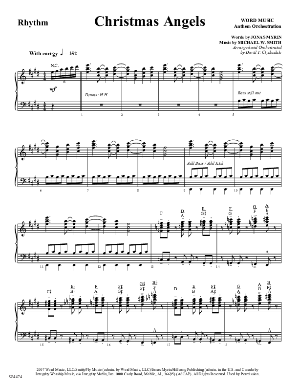 Christmas Angels (Choral Anthem SATB) Rhythm Chart (Word Music Choral / Arr. David Clydesdale)