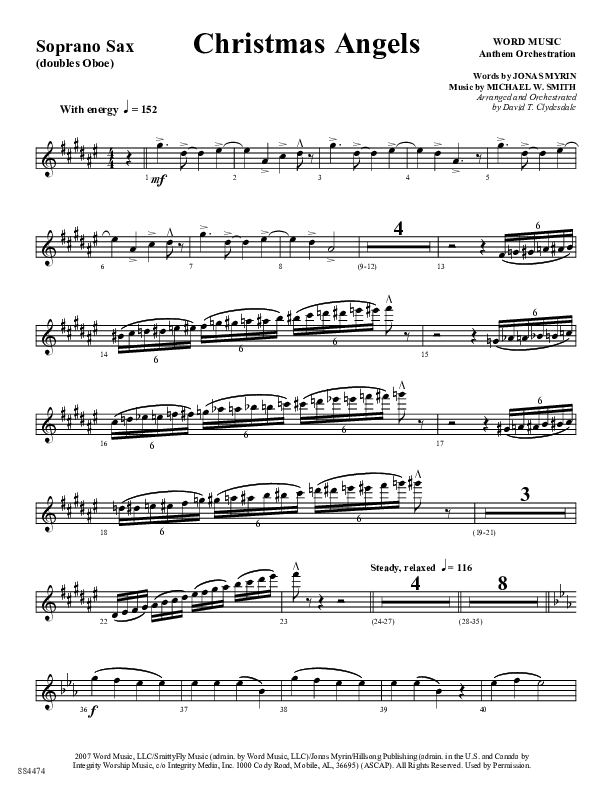 Christmas Angels (Choral Anthem SATB) Soprano Sax (Word Music Choral / Arr. David Clydesdale)