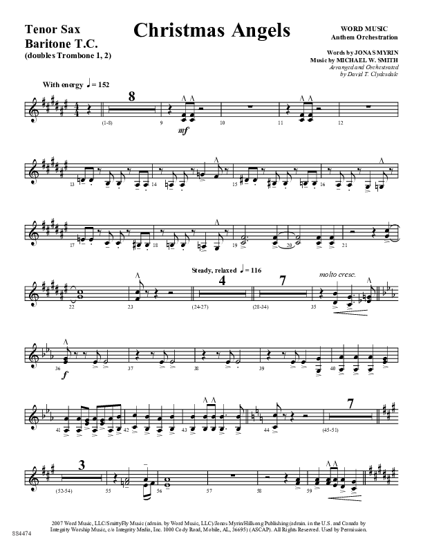 Christmas Angels (Choral Anthem SATB) Tenor Sax/Baritone T.C. (Word Music Choral / Arr. David Clydesdale)