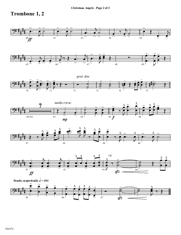 Christmas Angels (Choral Anthem SATB) Trombone 1/2 (Word Music Choral / Arr. David Clydesdale)
