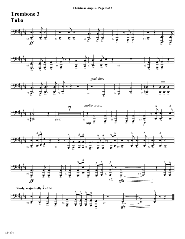 Christmas Angels (Choral Anthem SATB) Trombone 3/Tuba (Word Music Choral / Arr. David Clydesdale)