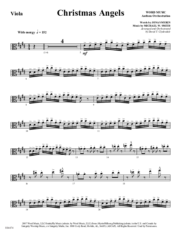 Christmas Angels (Choral Anthem SATB) Viola (Word Music Choral / Arr. David Clydesdale)