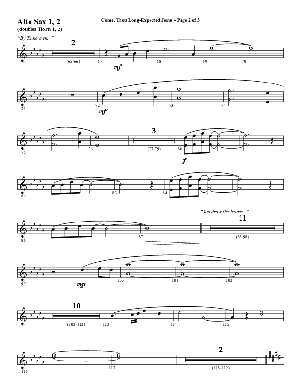 Come Thou Long Expected Jesus (Choral Anthem SATB) Alto Sax 1/2 (Word Music Choral / Arr. Daniel Semsen)