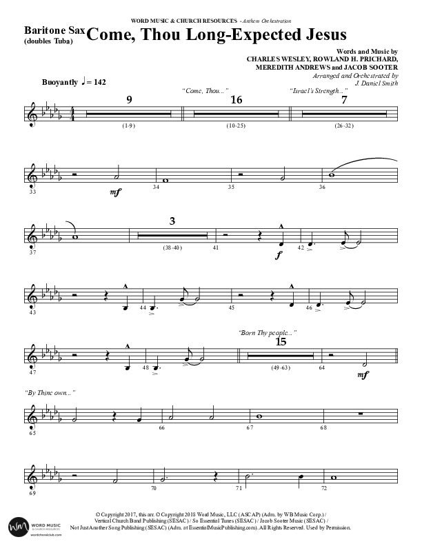 Come Thou Long Expected Jesus (Choral Anthem SATB) Bari Sax (Word Music Choral / Arr. Daniel Semsen)