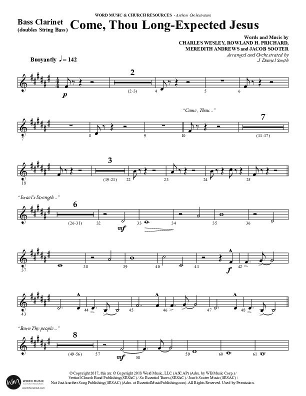 Come Thou Long Expected Jesus (Choral Anthem SATB) Bass Clarinet (Word Music Choral / Arr. Daniel Semsen)