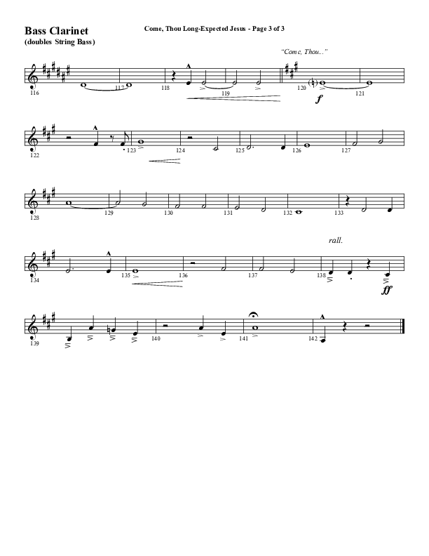 Come Thou Long Expected Jesus (Choral Anthem SATB) Bass Clarinet (Word Music Choral / Arr. Daniel Semsen)