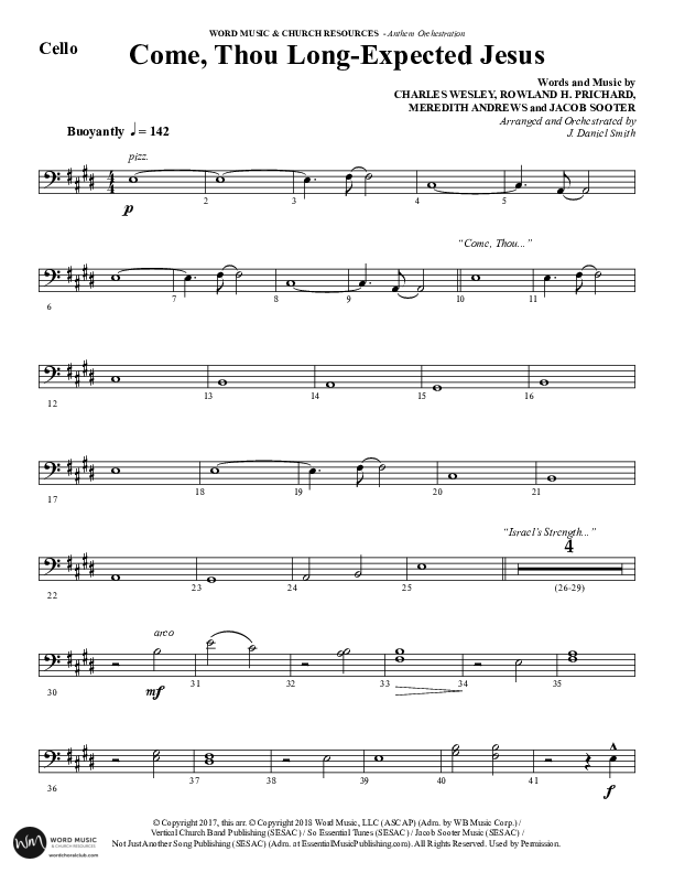 Come Thou Long Expected Jesus (Choral Anthem SATB) Cello (Word Music Choral / Arr. Daniel Semsen)