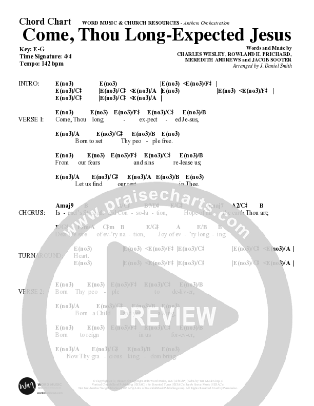 Come Thou Long Expected Jesus (Choral Anthem SATB) Chord Chart (Word Music Choral / Arr. Daniel Semsen)