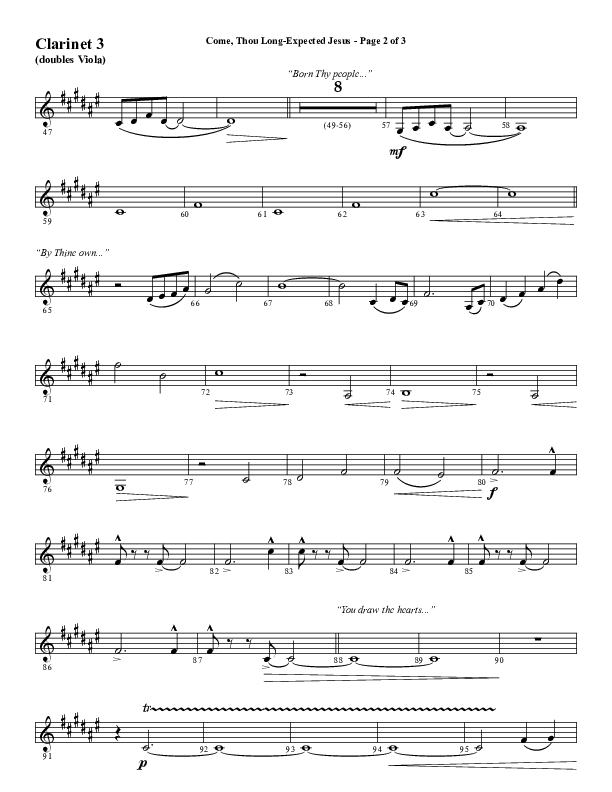 Come Thou Long Expected Jesus (Choral Anthem SATB) Clarinet 3 (Word Music Choral / Arr. Daniel Semsen)
