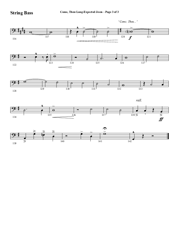 Come Thou Long Expected Jesus (Choral Anthem SATB) Double Bass (Word Music Choral / Arr. Daniel Semsen)
