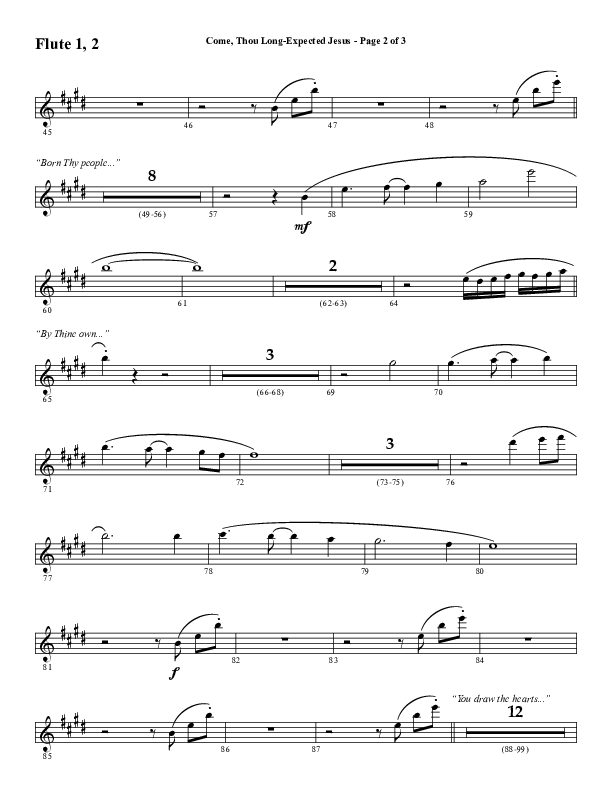 Come Thou Long Expected Jesus (Choral Anthem SATB) Flute 1/2 (Word Music Choral / Arr. Daniel Semsen)