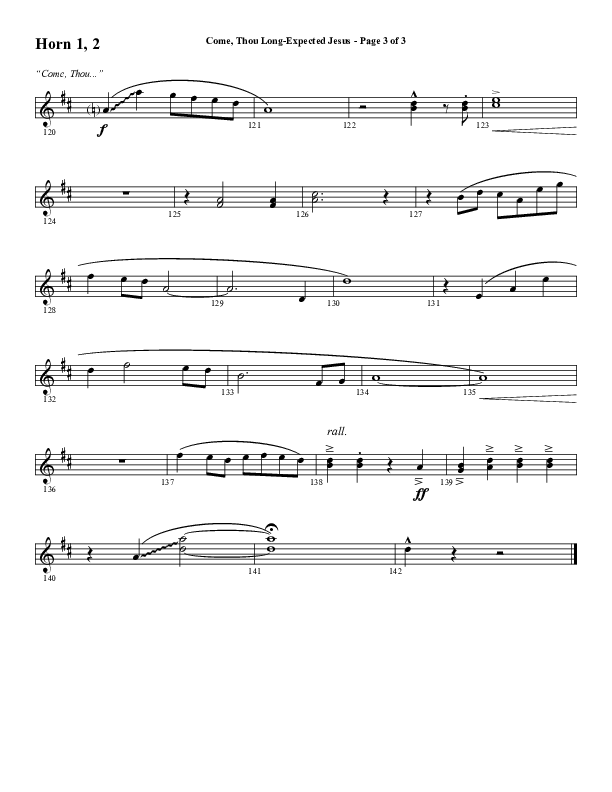Come Thou Long Expected Jesus (Choral Anthem SATB) French Horn 1/2 (Word Music Choral / Arr. Daniel Semsen)