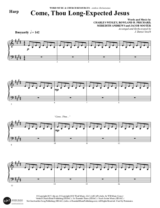 Come Thou Long Expected Jesus (Choral Anthem SATB) Harp (Word Music Choral / Arr. Daniel Semsen)