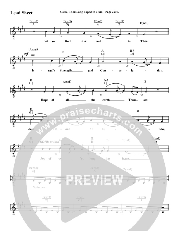 Come Thou Long Expected Jesus (Choral Anthem SATB) Lead Sheet (Melody) (Word Music Choral / Arr. Daniel Semsen)