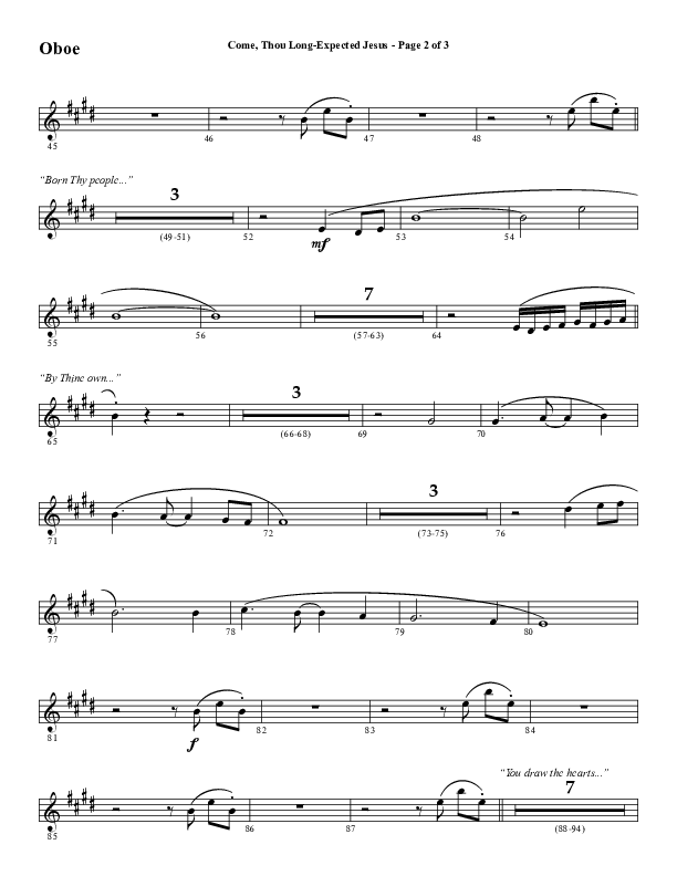 Come Thou Long Expected Jesus (Choral Anthem SATB) Oboe (Word Music Choral / Arr. Daniel Semsen)