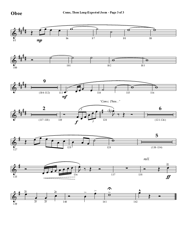 Come Thou Long Expected Jesus (Choral Anthem SATB) Oboe (Word Music Choral / Arr. Daniel Semsen)