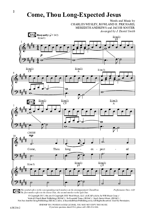 Come Thou Long Expected Jesus (Choral Anthem SATB) Anthem (SATB/Piano) (Word Music Choral / Arr. Daniel Semsen)