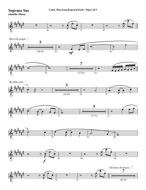 Come Thou Long Expected Jesus (Choral Anthem SATB) Soprano Sax (Word Music Choral / Arr. Daniel Semsen)