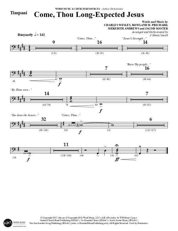 Come Thou Long Expected Jesus (Choral Anthem SATB) Timpani (Word Music Choral / Arr. Daniel Semsen)