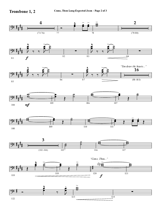 Come Thou Long Expected Jesus (Choral Anthem SATB) Trombone 1/2 (Word Music Choral / Arr. Daniel Semsen)