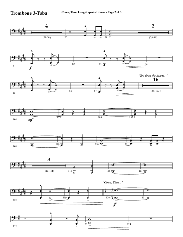 Come Thou Long Expected Jesus (Choral Anthem SATB) Trombone 3/Tuba (Word Music Choral / Arr. Daniel Semsen)