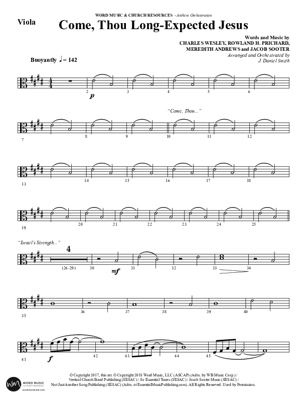 Come Thou Long Expected Jesus (Choral Anthem SATB) Viola (Word Music Choral / Arr. Daniel Semsen)