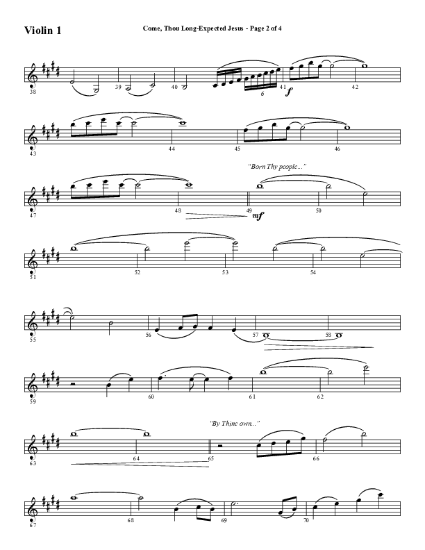 Come Thou Long Expected Jesus (Choral Anthem SATB) Violin 1 (Word Music Choral / Arr. Daniel Semsen)