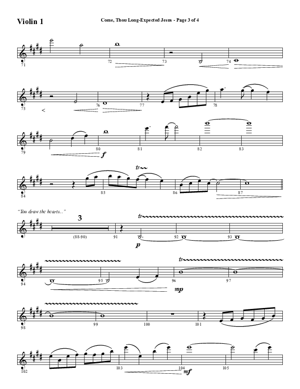 Come Thou Long Expected Jesus (Choral Anthem SATB) Violin 1 (Word Music Choral / Arr. Daniel Semsen)