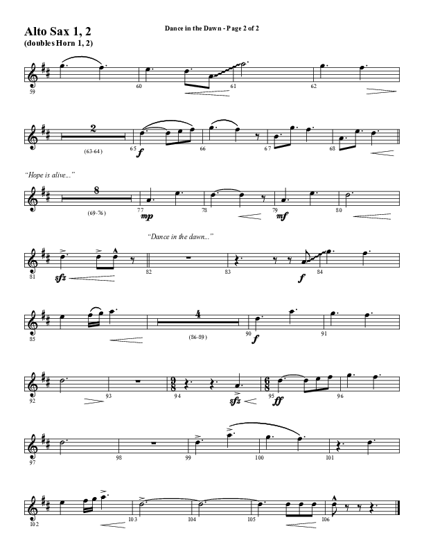 Dance In The Dawn (Choral Anthem SATB) Alto Sax 1/2 (Word Music Choral / Arr. Cliff Duren)