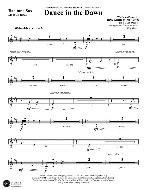 Dance In The Dawn (Choral Anthem SATB) Bari Sax (Word Music Choral / Arr. Cliff Duren)