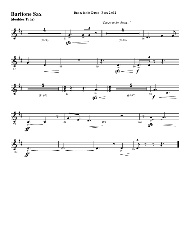 Dance In The Dawn (Choral Anthem SATB) Bari Sax (Word Music Choral / Arr. Cliff Duren)