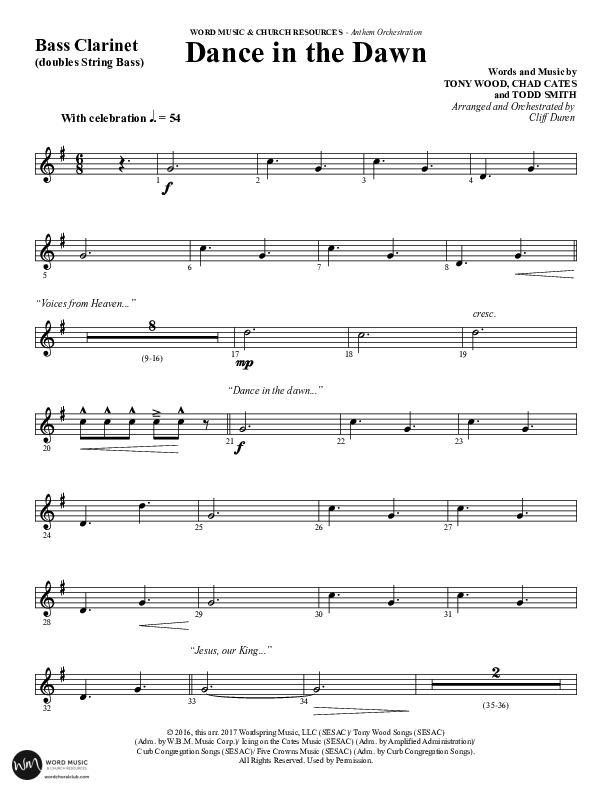Dance In The Dawn (Choral Anthem SATB) Bass Clarinet (Word Music Choral / Arr. Cliff Duren)