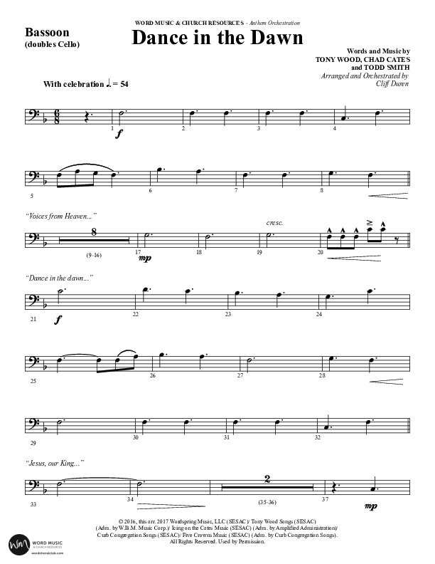 Dance In The Dawn (Choral Anthem SATB) Bassoon (Word Music Choral / Arr. Cliff Duren)