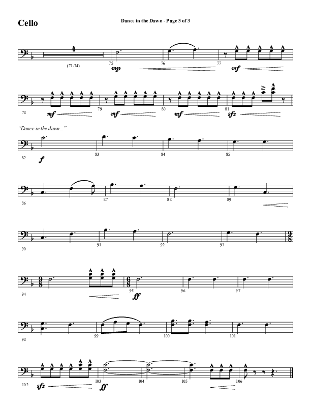 Dance In The Dawn (Choral Anthem SATB) Cello (Word Music Choral / Arr. Cliff Duren)