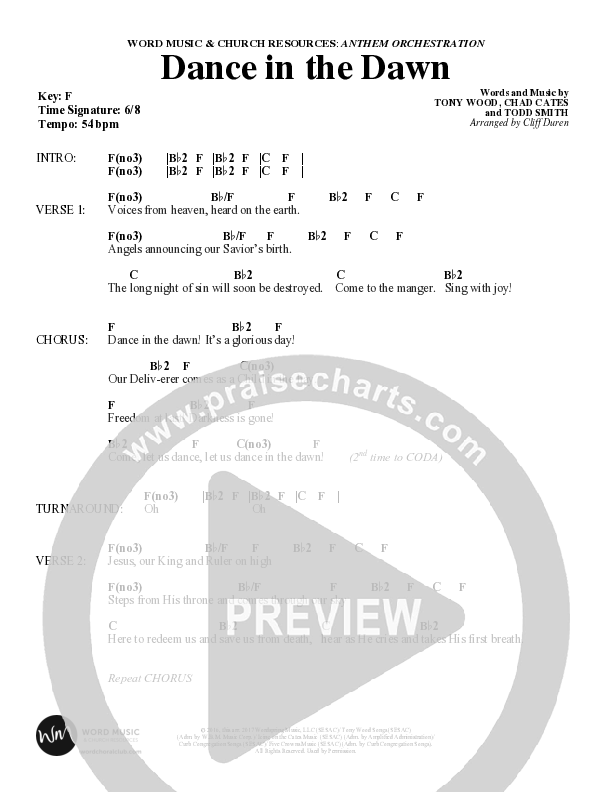Dance In The Dawn (Choral Anthem SATB) Chord Chart (Word Music Choral / Arr. Cliff Duren)