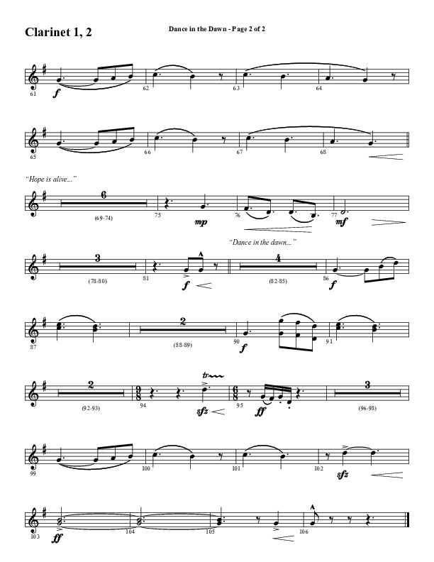 Dance In The Dawn (Choral Anthem SATB) Clarinet 1/2 (Word Music Choral / Arr. Cliff Duren)