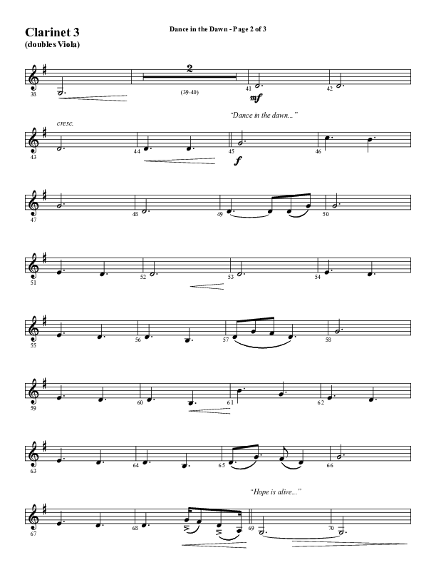 Dance In The Dawn (Choral Anthem SATB) Clarinet 3 (Word Music Choral / Arr. Cliff Duren)