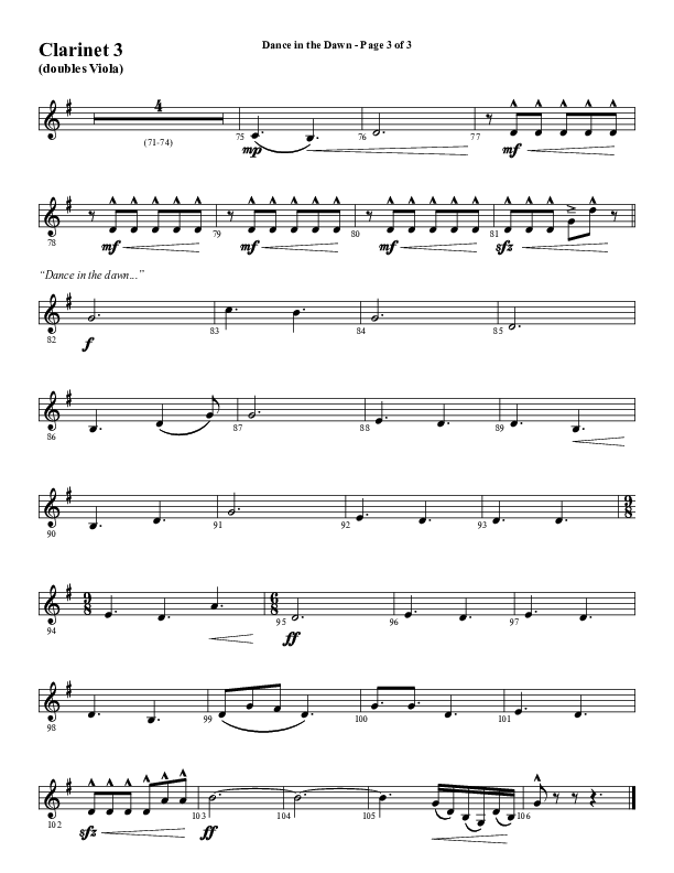 Dance In The Dawn (Choral Anthem SATB) Clarinet 3 (Word Music Choral / Arr. Cliff Duren)