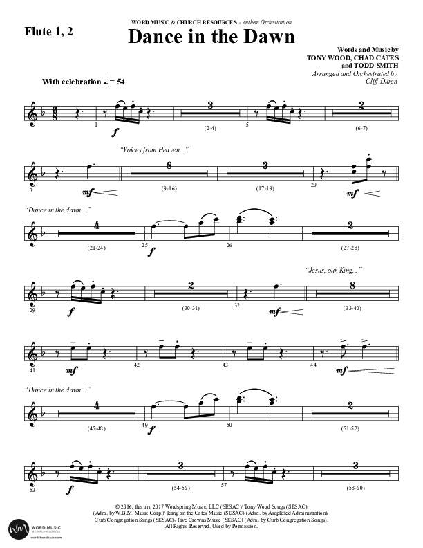 Dance In The Dawn (Choral Anthem SATB) Flute 1/2 (Word Music Choral / Arr. Cliff Duren)