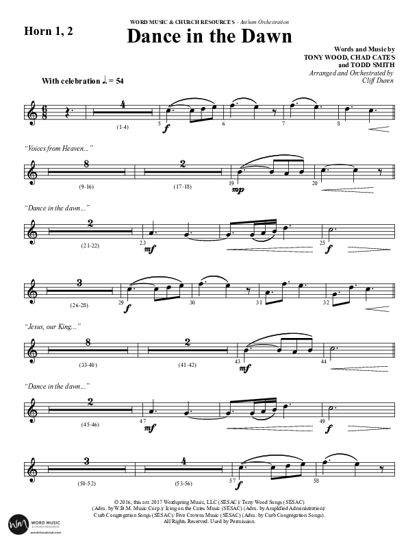 Dance In The Dawn (Choral Anthem SATB) French Horn 1/2 (Word Music Choral / Arr. Cliff Duren)