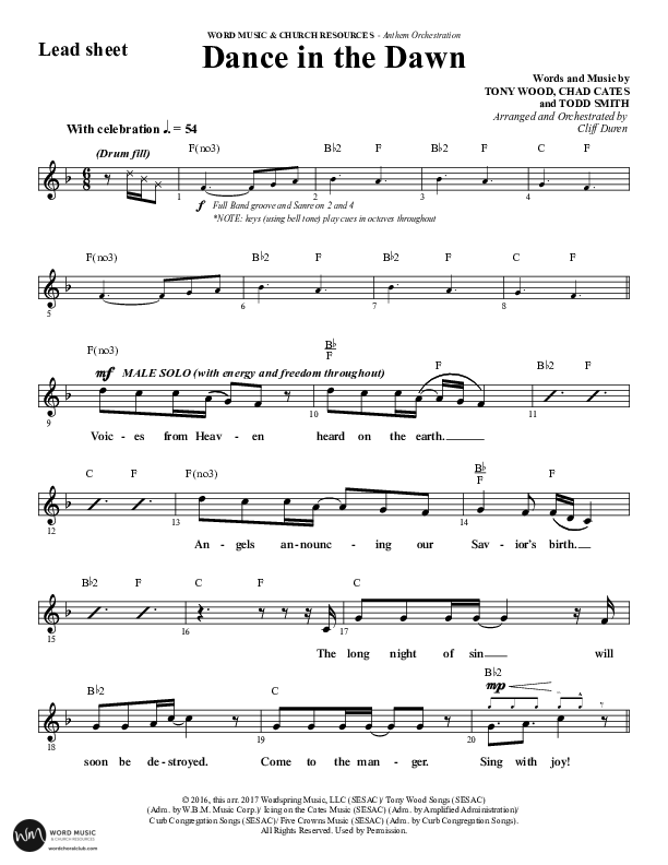 Dance In The Dawn (Choral Anthem SATB) Lead Sheet (Melody) (Word Music Choral / Arr. Cliff Duren)