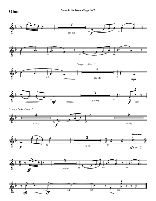Dance In The Dawn (Choral Anthem SATB) Oboe (Word Music Choral / Arr. Cliff Duren)