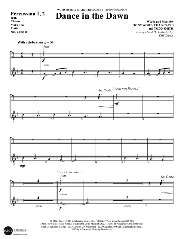 Dance In The Dawn (Choral Anthem SATB) Percussion 1/2 (Word Music Choral / Arr. Cliff Duren)