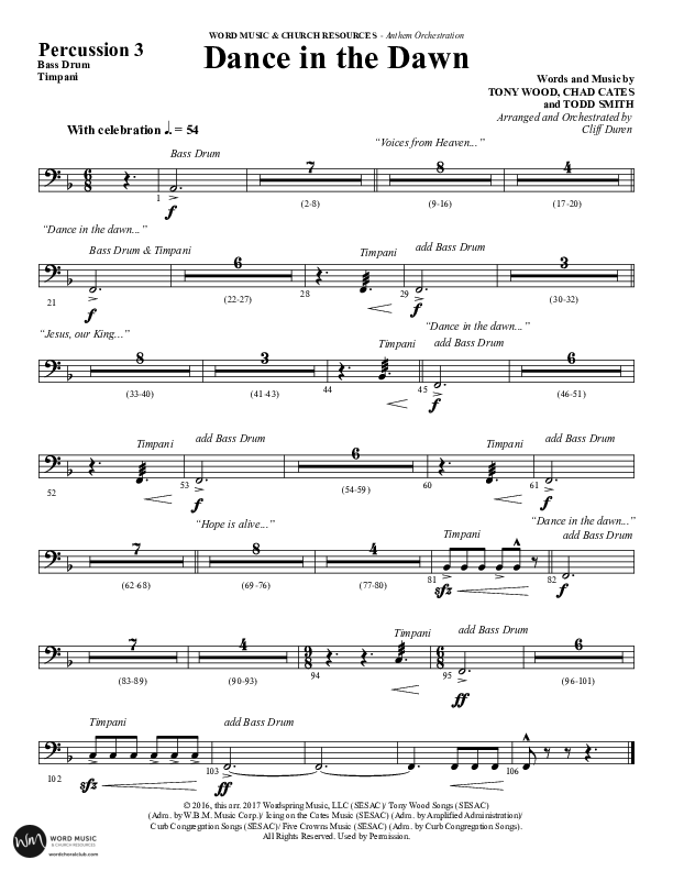 Dance In The Dawn (Choral Anthem SATB) Percussion (Word Music Choral / Arr. Cliff Duren)