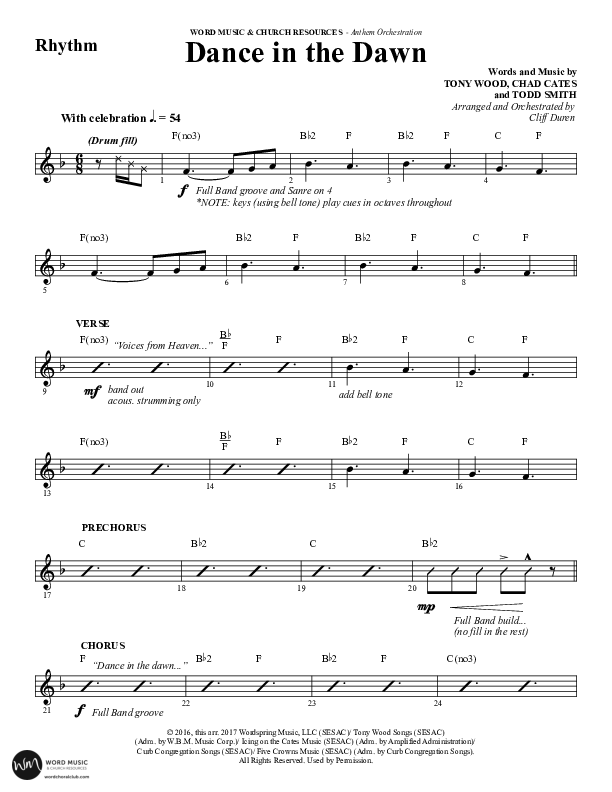Dance In The Dawn (Choral Anthem SATB) Rhythm Chart (Word Music Choral / Arr. Cliff Duren)