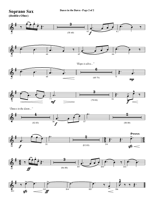 Dance In The Dawn (Choral Anthem SATB) Soprano Sax (Word Music Choral / Arr. Cliff Duren)