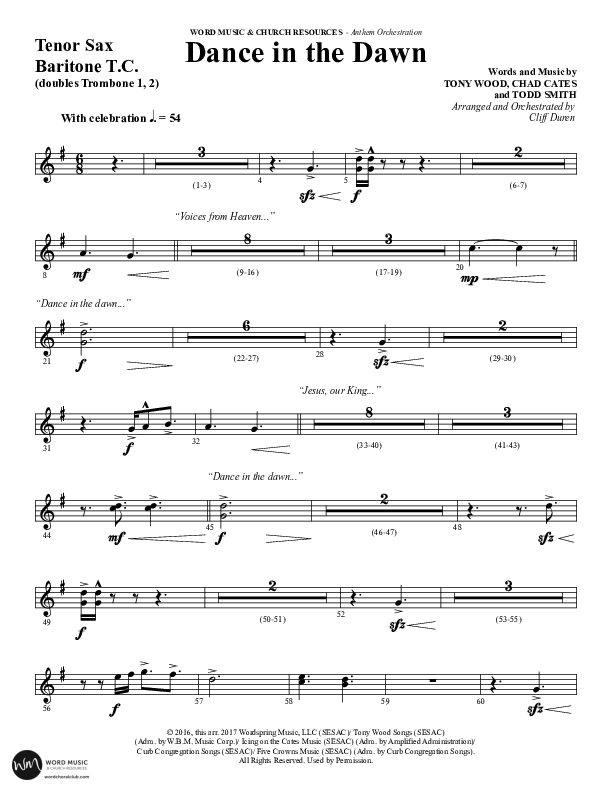 Dance In The Dawn (Choral Anthem SATB) Tenor Sax/Baritone T.C. (Word Music Choral / Arr. Cliff Duren)