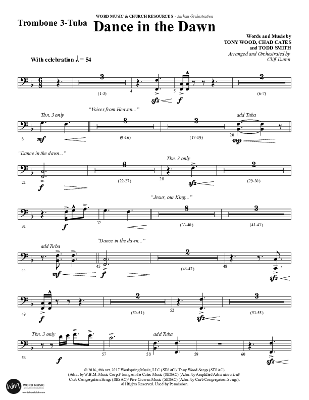 Dance In The Dawn (Choral Anthem SATB) Trombone 3/Tuba (Word Music Choral / Arr. Cliff Duren)