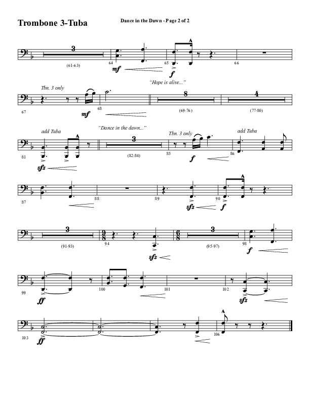 Dance In The Dawn (Choral Anthem SATB) Trombone 3/Tuba (Word Music Choral / Arr. Cliff Duren)